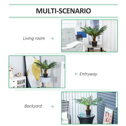 Outsunny 60cm/2FT Artificial Palm Tree Decorative Plant 8 Leaves with Nursery Pot, Fake Tropical Tree for Indoor Outdoor Décor