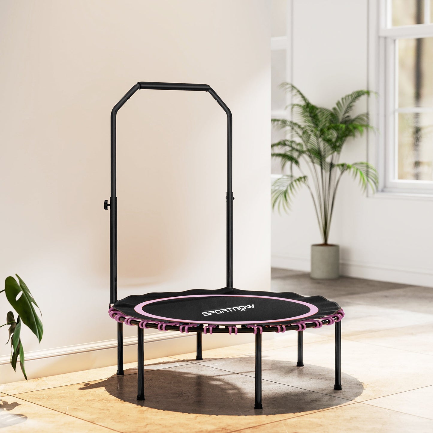 SPORTNOW 40" Foldable Fitness Trampoline Rebounder with Handle, Pink