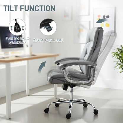 HOMCOM Big and Tall Office Chair 180kg with Spring Cushion, PU Leather - Grey