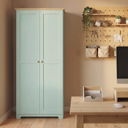 HOMCOM Kitchen Cupboard, 172cm Freestanding Storage Cabinet with Doors and Shelves, Light Green