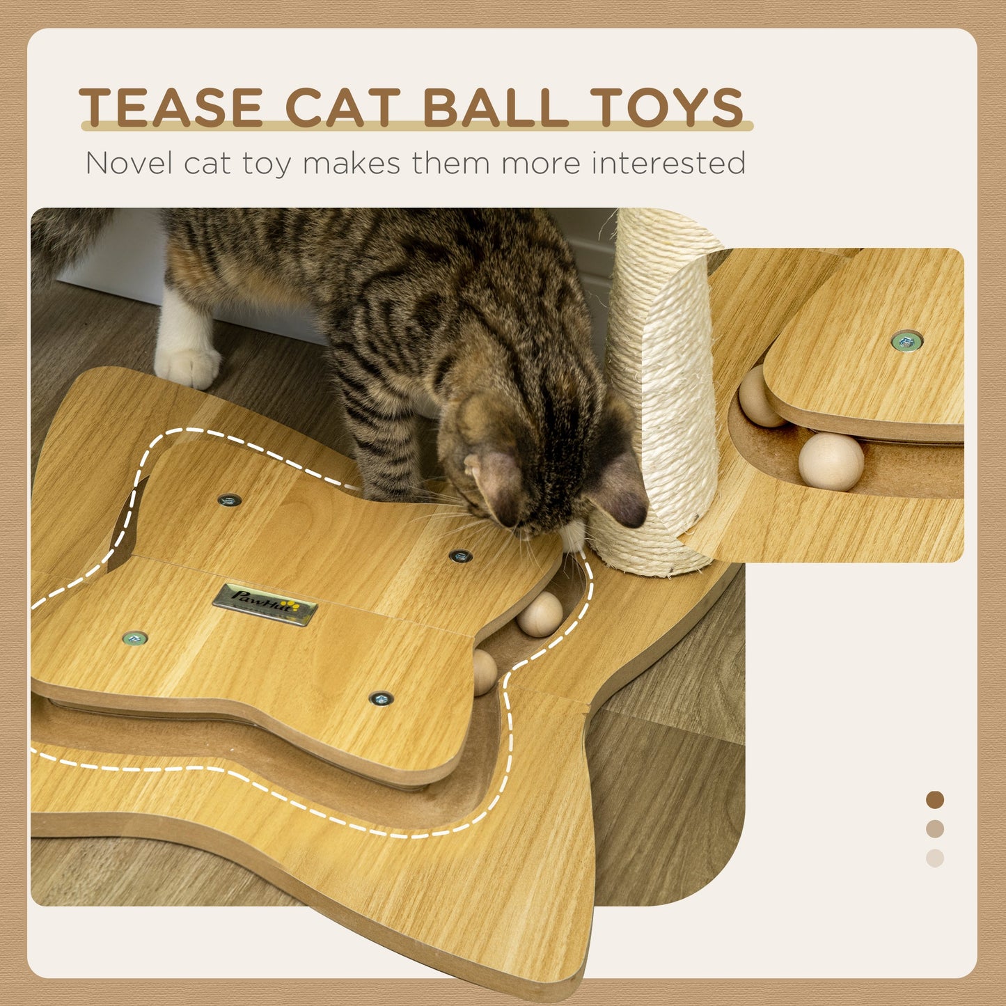 PawHut Cat Tree, with Scratching Posts, Hammock, Toy Ball - Beige