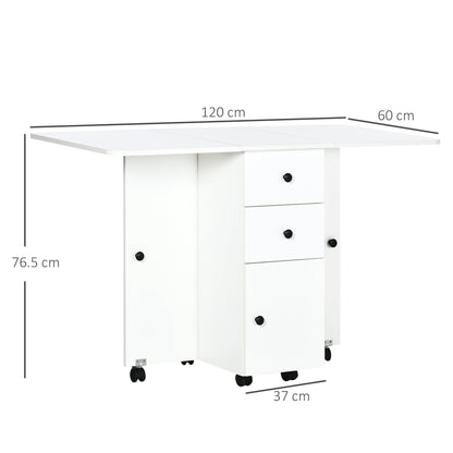 HOMCOM Multi-Storage Six-Person Drop Leaf Dining Table -  White