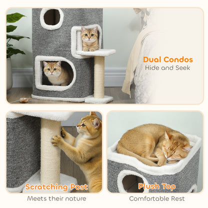 PawHut 75 cm Cat Tree, Cat Tower Condo for Indoor Cats with Scratching Post, Jumping Platform, Grey