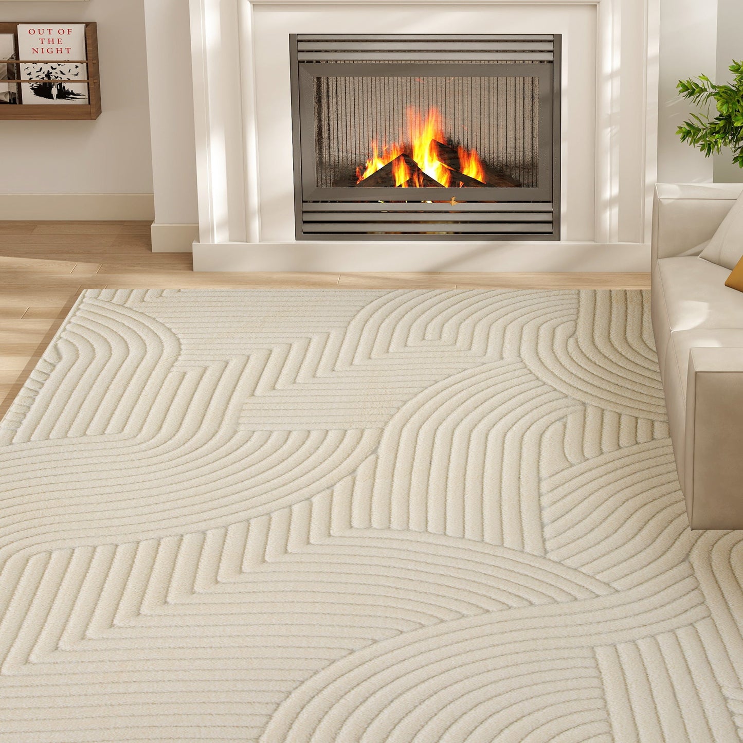 HOMCOM Modern Geometric Rug, Thick Plush, Non-Slip, 160 x 120 cm – Cream, Living Room/Bedroom/Office