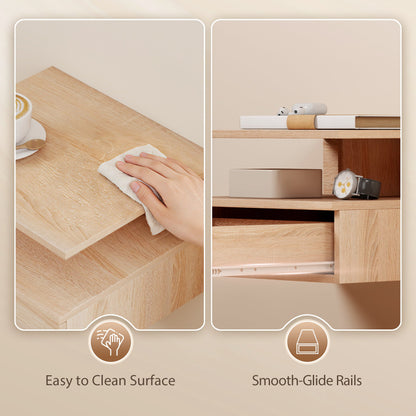 HOMCOM Set of Two Floating Bedside Tables - Oak