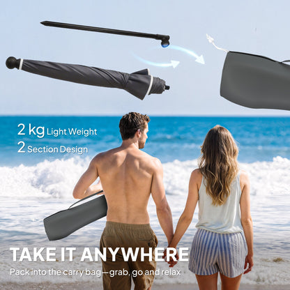 Outsunny 1.8 m Beach Umbrella Parasol with Sand Anchor, Portable 30° Tilting Patio Sun Shade with Adjustable Height, Dark Grey