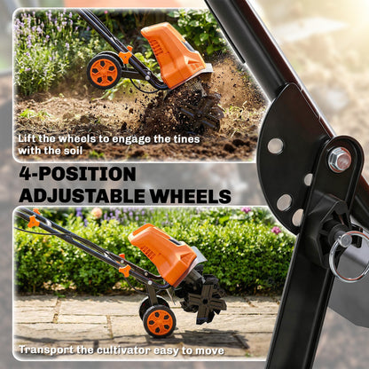 Outsunny 1500W Electric Garden Tiller w/Foldable Handle, 40cm Working Width, 20cm Tilling Depth, 6 Blades, 2 Adjustable Wheels