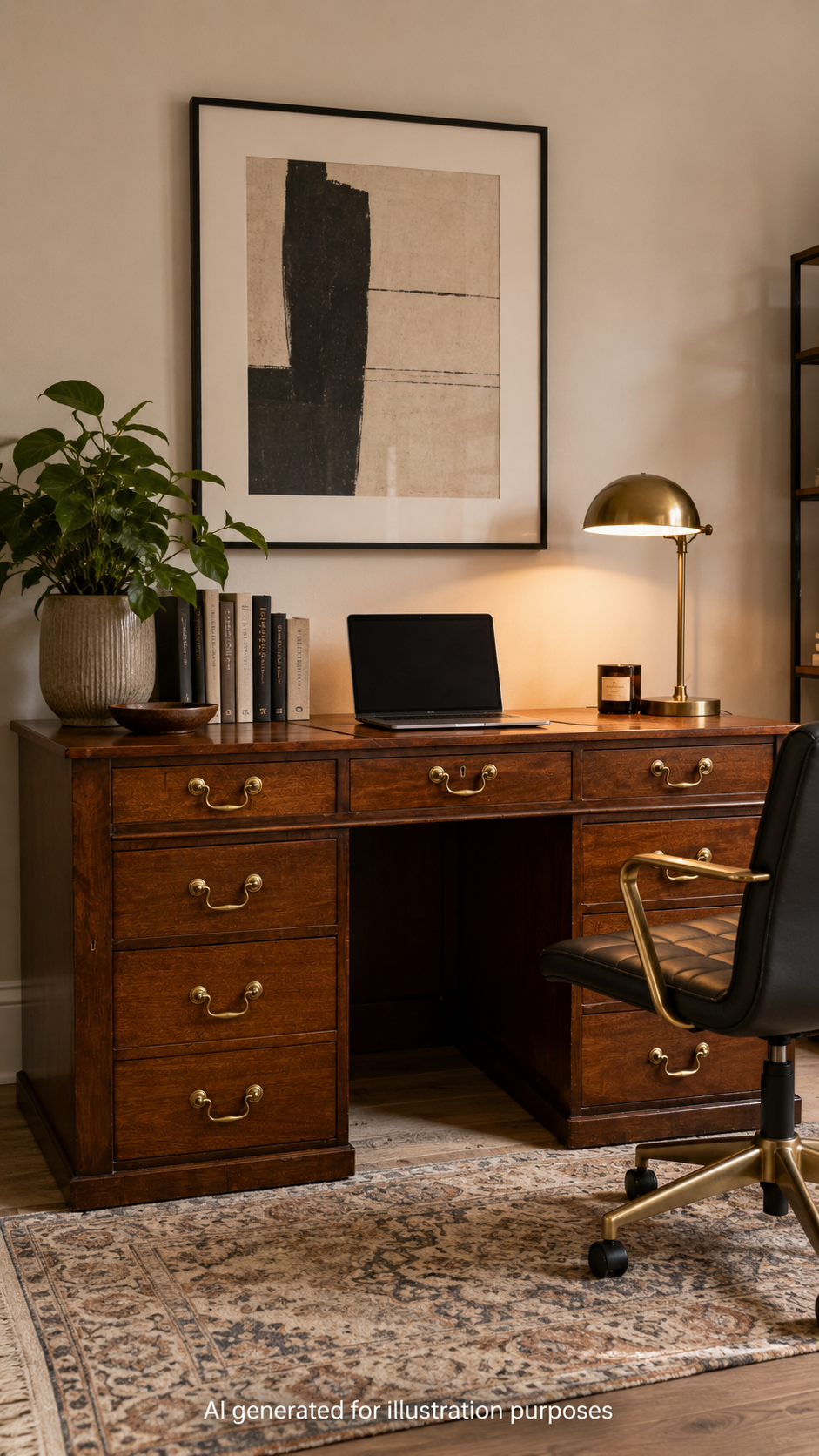 Antique Mahogany Twin Pedestal Desk Kneehole Writing Office Desk Computer Desk