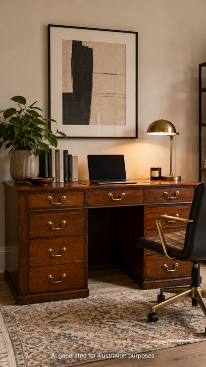 Antique Mahogany Twin Pedestal Desk Kneehole Writing Office Desk Computer Desk