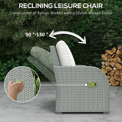 Outsunny Six-piece Outdoor Rattan Dining Set, with Reclining Armchairs - Grey
