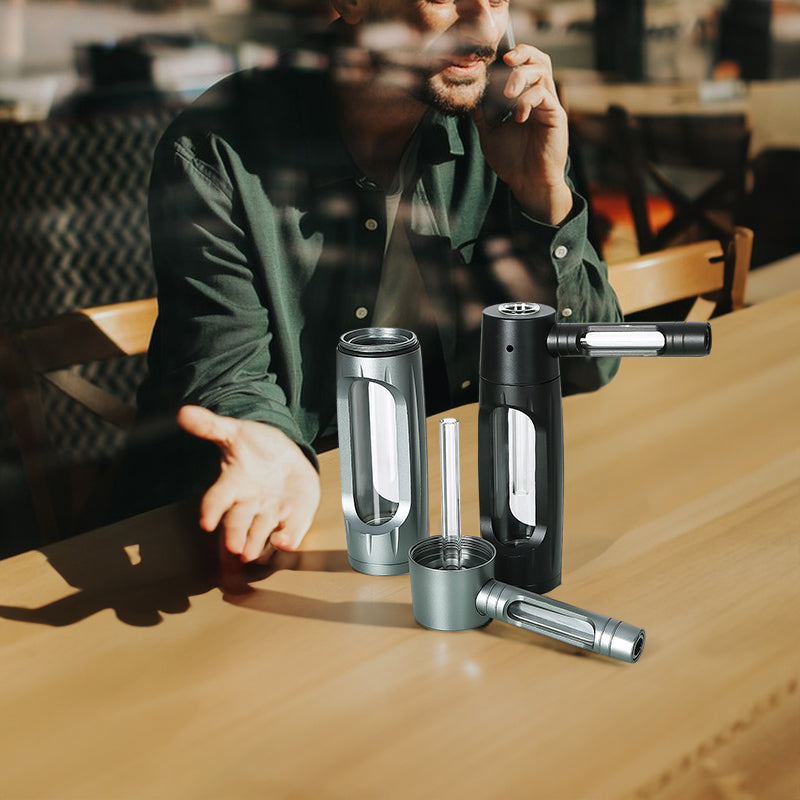 Portable metal smoking pipe with 155mm glass bowls, for dry tobacco & herb, hookah shisha pipe accessories.