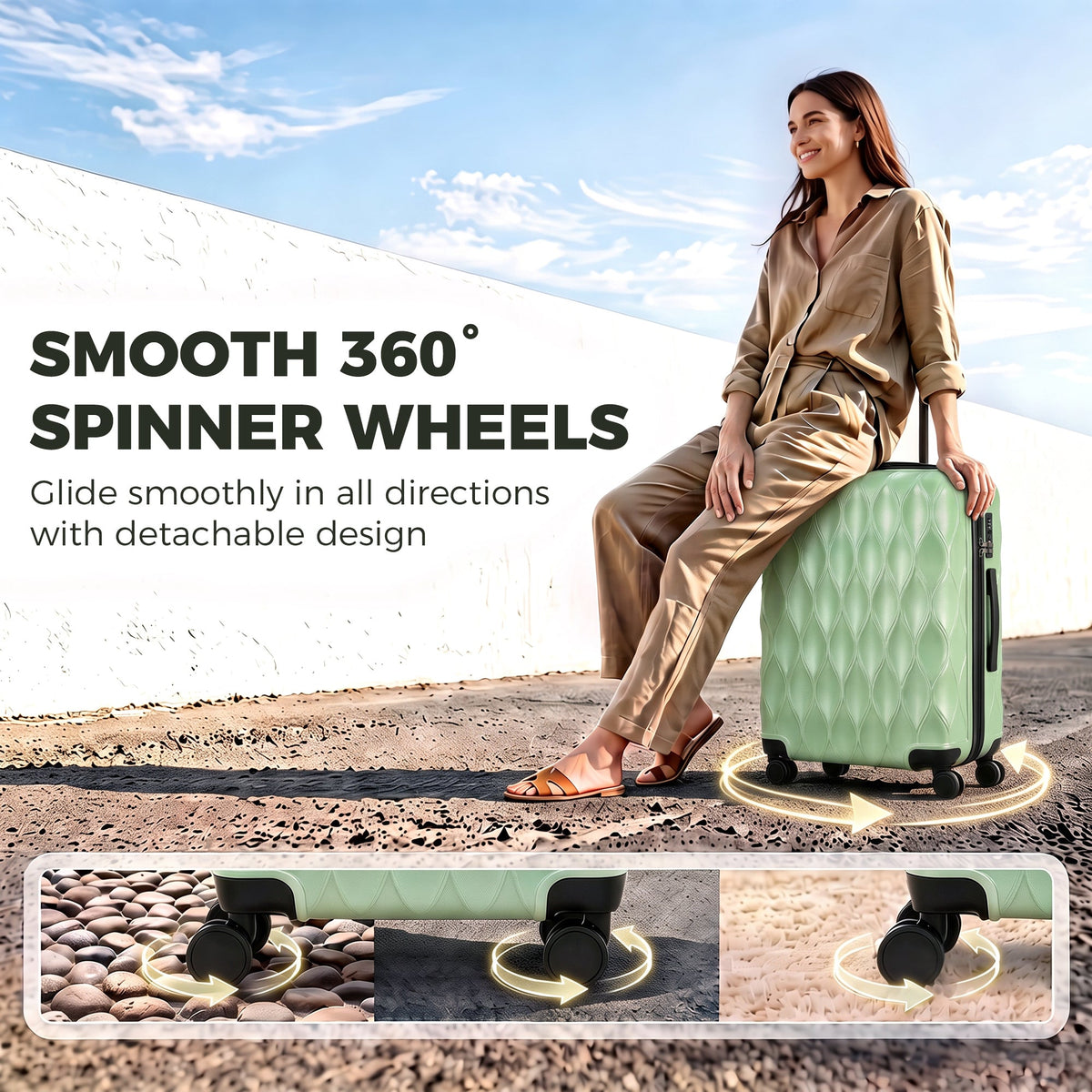 HOMCOM 26Inch 65cm Suitcase, ABS Hard Shell Checked Luggage with TSA Lock, Spinner Wheels, Telescopic Handle, Green