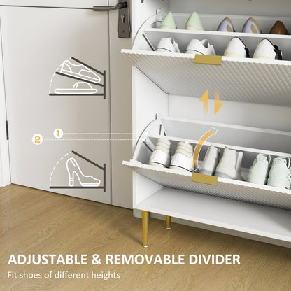 HOMCOM Narrow Shoe Cabinet with 3 Flip Drawers - White
