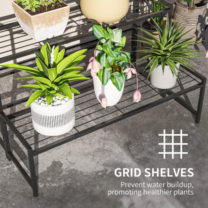Outsunny Three-Tier Metal Plant Shelf - Black