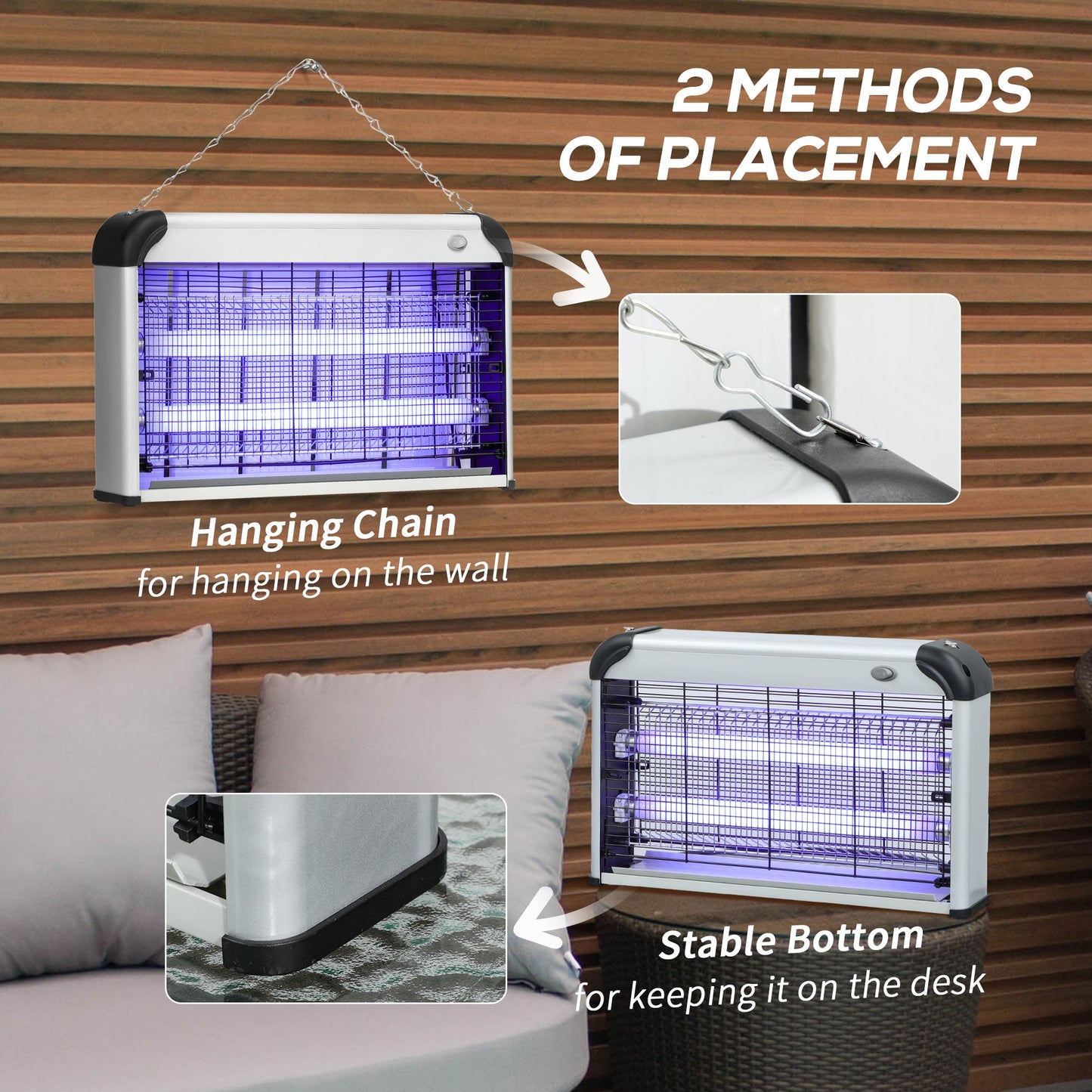 Outsunny Free Standing Wall Hanging 30W Electric Fly Mosquito Killer 60\'e3\'8e\'a1  Coverage Electric Fly Zapper, Bug Zapper, Insect Killer Silver