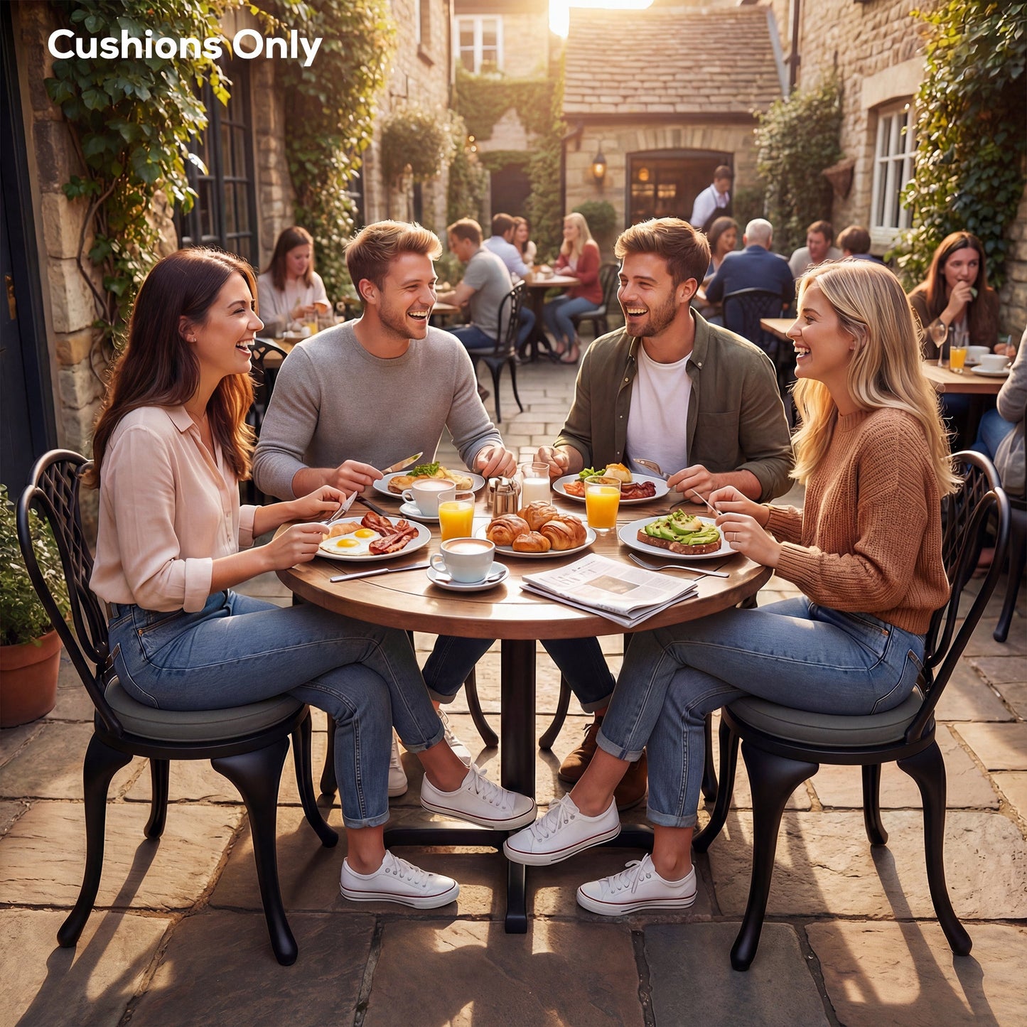 Outsunny Outdoor Bistro Chair Cushions Set of 4 with Removable Cover, 41 x 41 x 5 cm Round Seat Cushions with Ties, Dark Grey