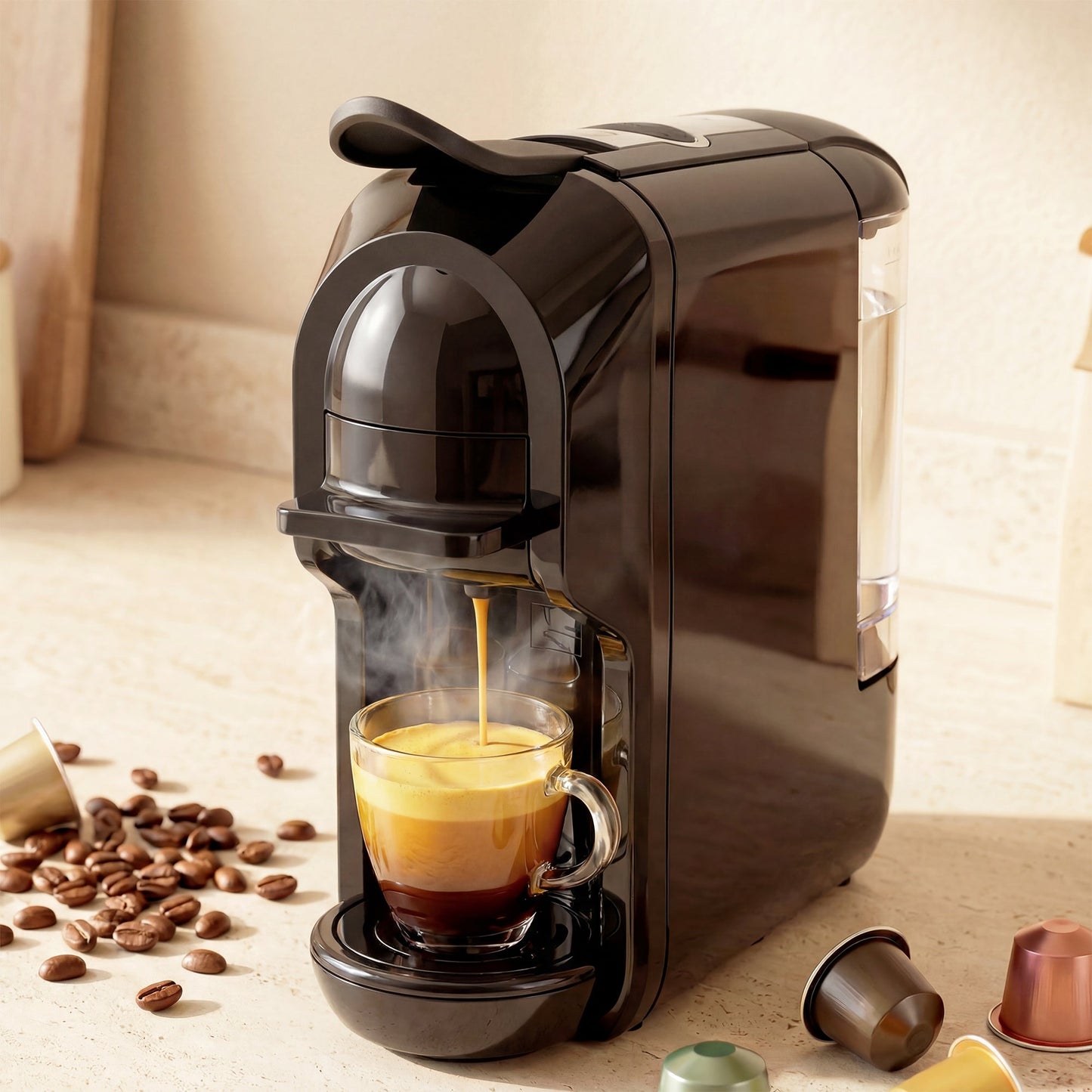 HOMCOM Pod Coffee Machine for Nespresso, Dolce Gusto Capsule & Ground Coffee, Small Semi Automatic Coffee Maker, 19 Bar, 0.6L