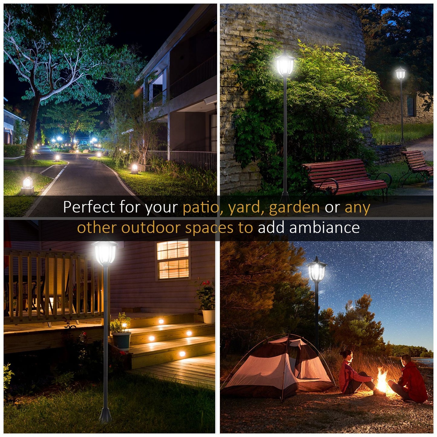 Outsunny Outdoor Garden Solar Post Lamp Photosensitive LED Lantern Bollard Pathway 1.2M Tall – Black