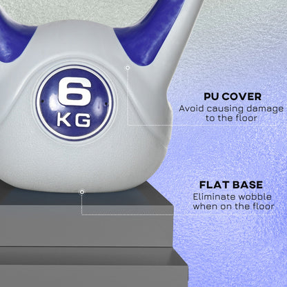 SPORTNOW Kettlebell, 6kg Kettle Bells with Handle for Home Gym Weight Lifting and Strength Training, Purple and Grey
