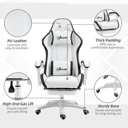 Vinsetto Computer Gaming Chair, PU Leather Desk Chair with Footrest, Swivel Task Chair with 135\'c2\'b0 Reclining Back and Lumbar Support, PC Chair for Adults, White and Black