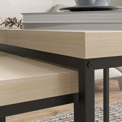 HOMCOM Coffee Table Set of 2, Nest of Tables with 3.5cm Thick Tabletop, Oak