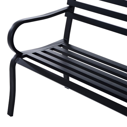Outsunny Stylish 2 Seater Metal Garden Porch Chair Bench Stable Patio Outdoor Park Metal Bench - Black
