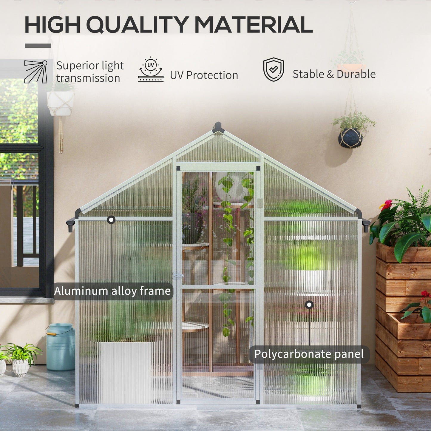 Outsunny 6 x 6ft Aluminium Frame Greenhouse, with Foundation