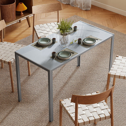HOMCOM 120cm Dining Table, Rectangle 4 Seater Kitchen Table with Tempered Glass Top and Metal Legs, Grey