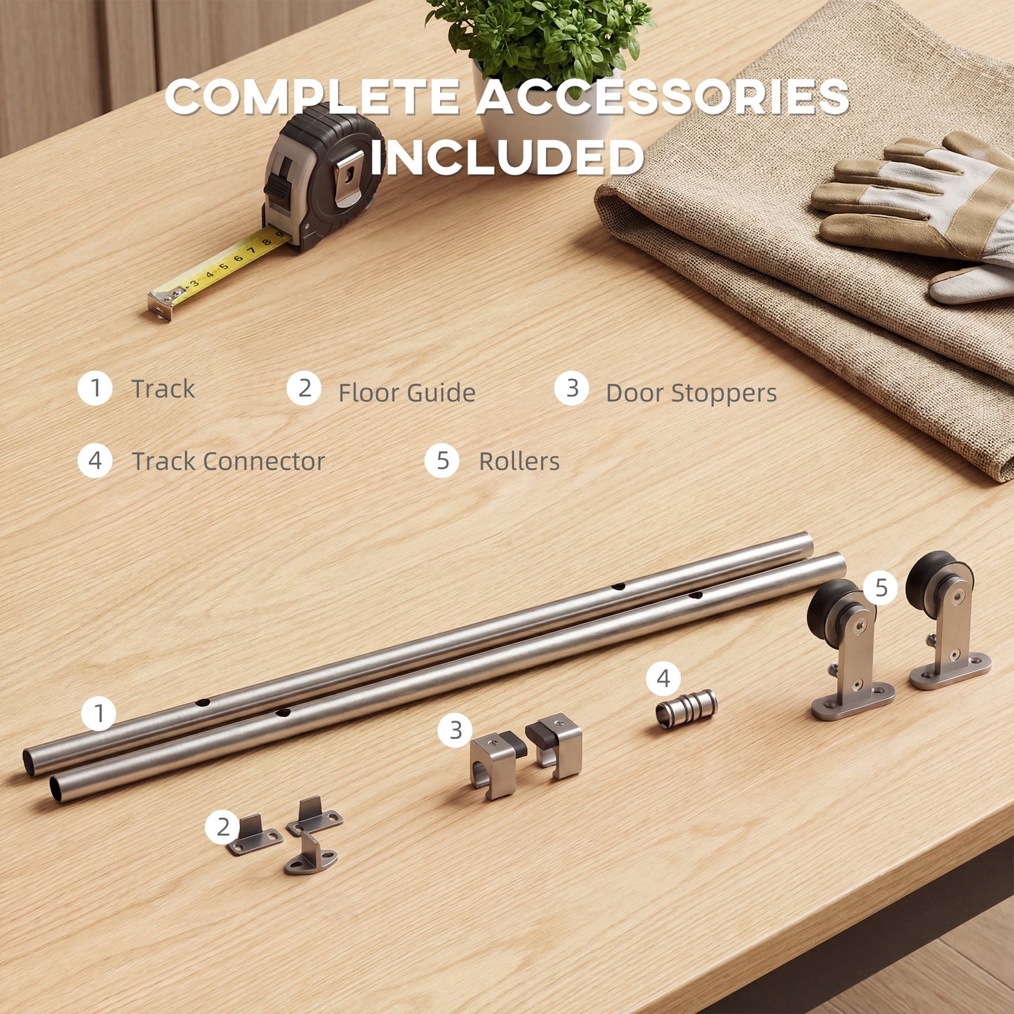 HOMCOM Sliding Door Hardware Kit Heavy Duty 304 Stainless Steel 152 cm Wide Door Silver Tone