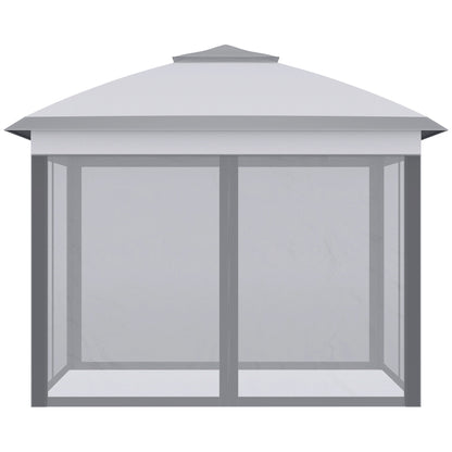Outsunny 3.3 x 3.3m Pop Up Gazebo, Double Roof Foldable Canopy Tent with Zipped Mesh Sidewalls, Height Adjustable and Carrying Bag, Event Tent for Patio Garden, Grey