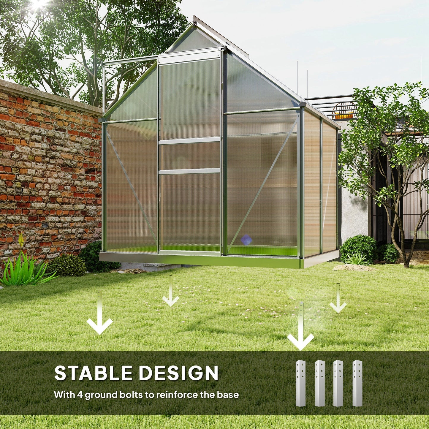 Outsunny 192.5 x 131cm Walk-In Polycarbonate Greenhouse - Silver-Tone