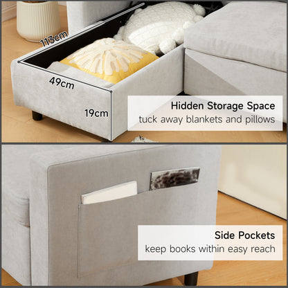 HOMCOM L Sofa Bed, with Storage - Light Grey
