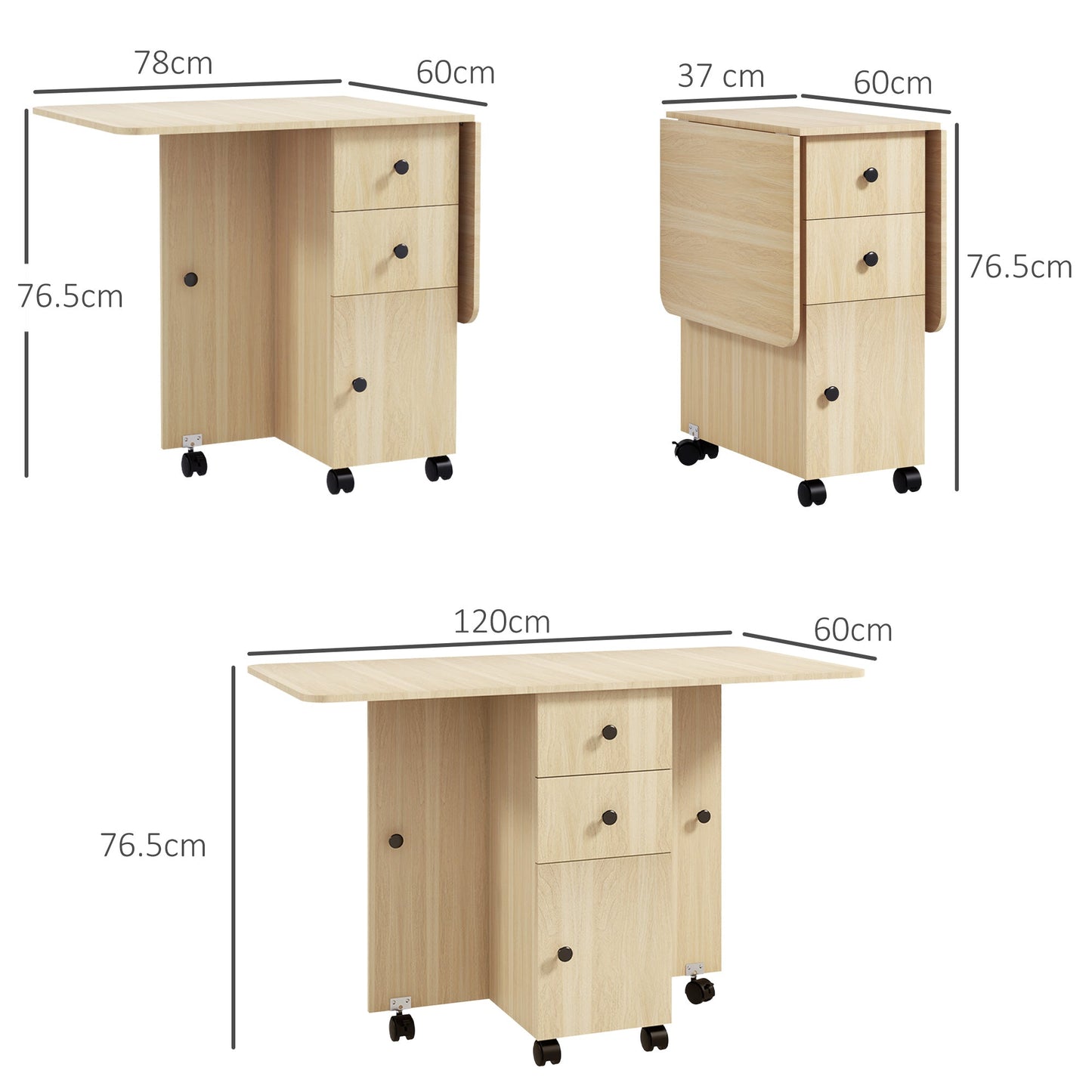 HOMCOM Six-Person Drop Leaf Dining Table, with Storage - Wood-Effect