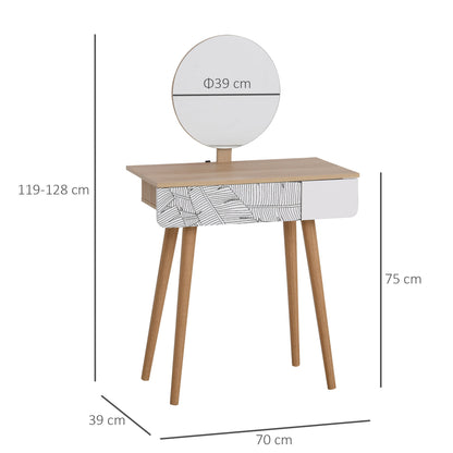 HOMCOM Dressing Table with Drawer and Mirror height adjustable Wooden Oak Color  Bedroom Dressing Room Elegant and Durable