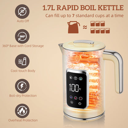 HOMCOM Touch Screen Kettle and Toaster Set - Cream