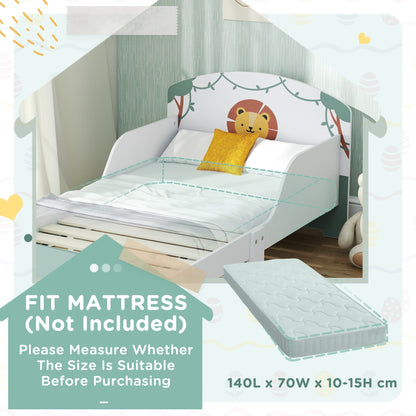 AIYAPLAY Toddler Bed with Storage, Guardrails, Lion Design, for Ages 3-8 Years, Fits 140 x 70cm Mattress, Green