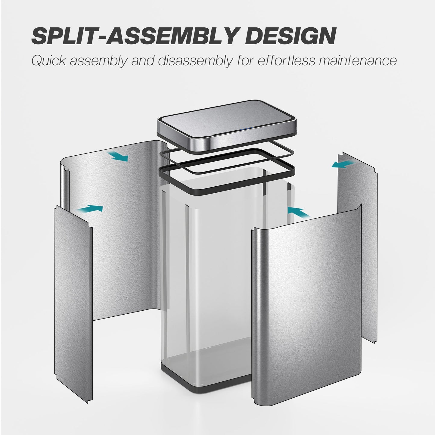 HOMCOM 60 L Sensor Can,  Sensor Bin with Soft-Close Lid, Fingerprint-Proof Stainless Steel, Silver Tone