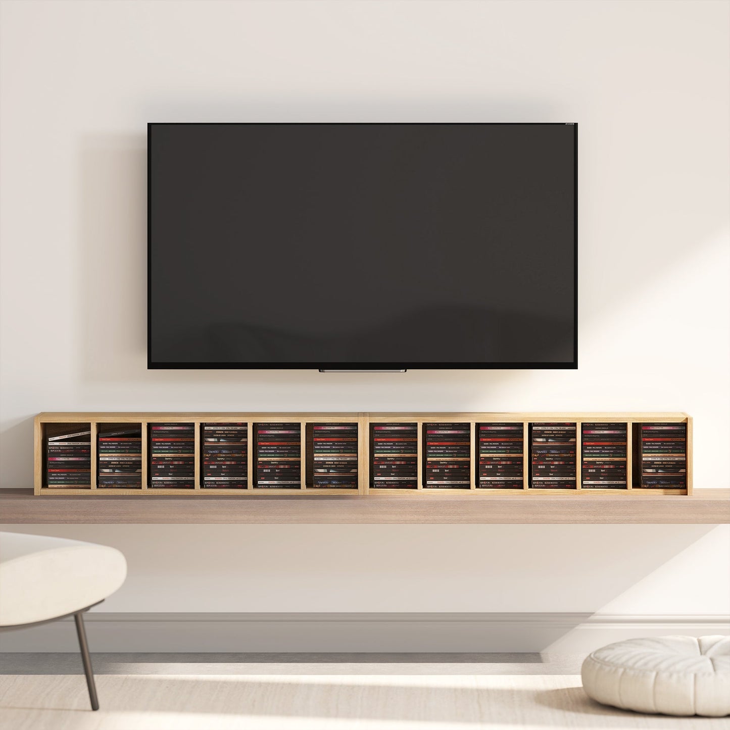 HOMCOM Set of 2 CD Media Display Shelf Unit Tower Rack with Adjustable Shelves, Natural