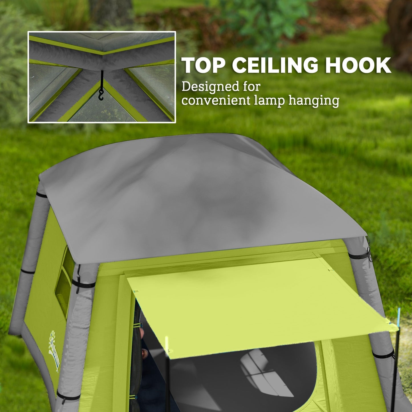 Outsunny Inflatable Camping Tent w/ Hand Pump, Easy Setup 1/2 Person Blow Up Tent Waterproof 190T Taffeta w/ Mesh Windows, Doors and Carry Bag, Green