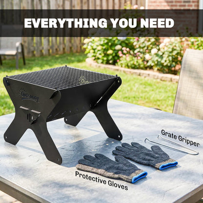 Outsunny 2-In-1 Portable BBQ Grill and Camping Fire Pit, Tabletop Charcoal Barbecue Grill with Gripper, Gloves and Carry Bag