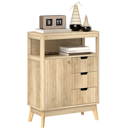 HOMCOM Small Sideboard with Drawers and Adjustable Shelf - Nature Wood Finish