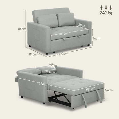 HOMCOM Velvet-Feel Two-Seater Sofa Bed - Light Grey