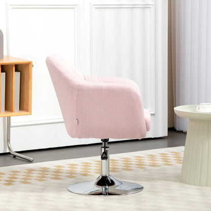 HOMCOM Swivel Linen Fabric Accent Chair for Living Room Contemporary Vanity Armchair with Adjustable Height Thick Cushion Lumbar Support Armrest for Bedroom Office Pink