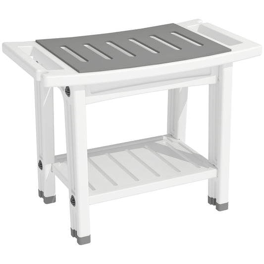 HOMCOM Shower Bench 2-Tier Shower Stool Bathroom with Shelf White and Grey