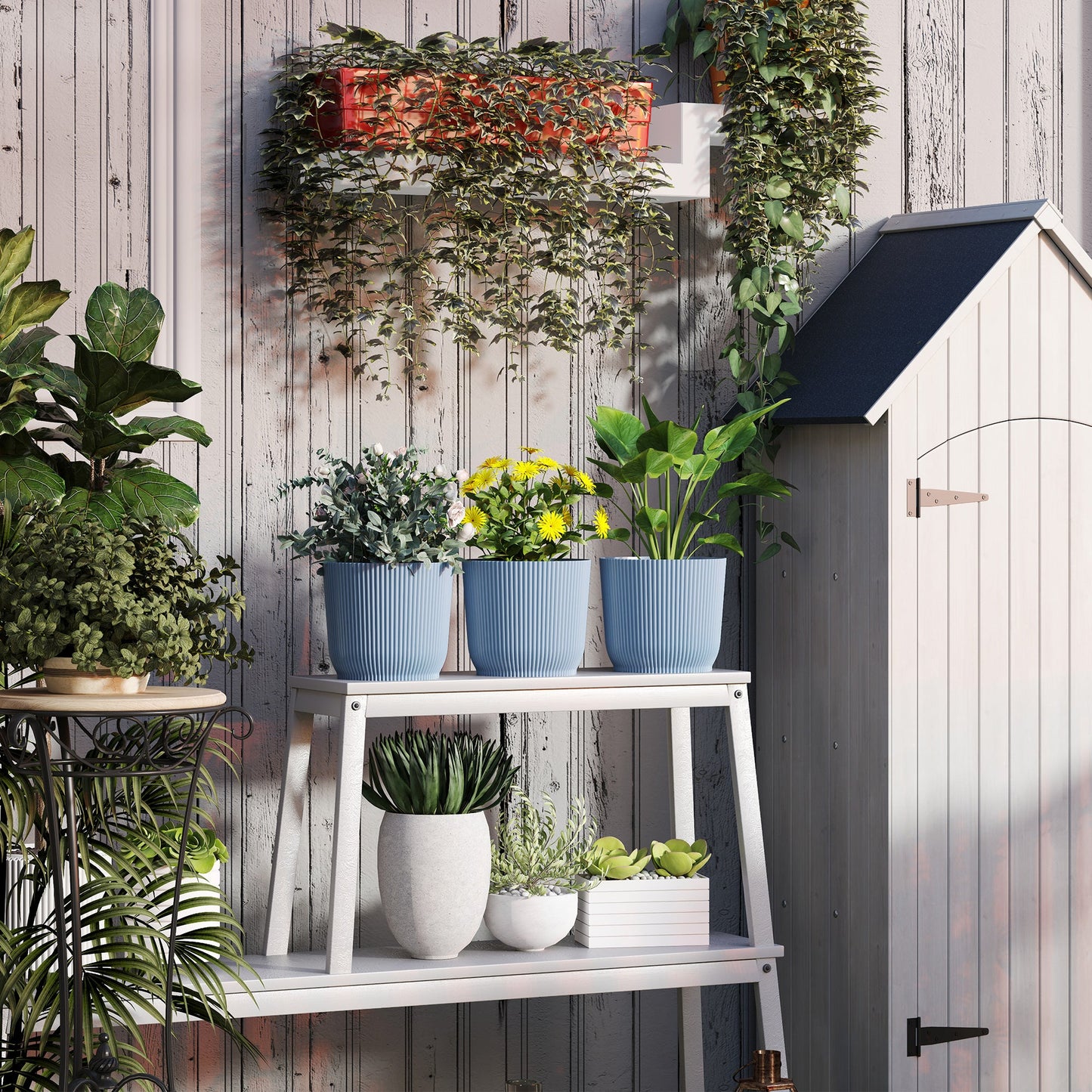 Outsunny Set of Three \'d0\'a422cm Planters - Blue