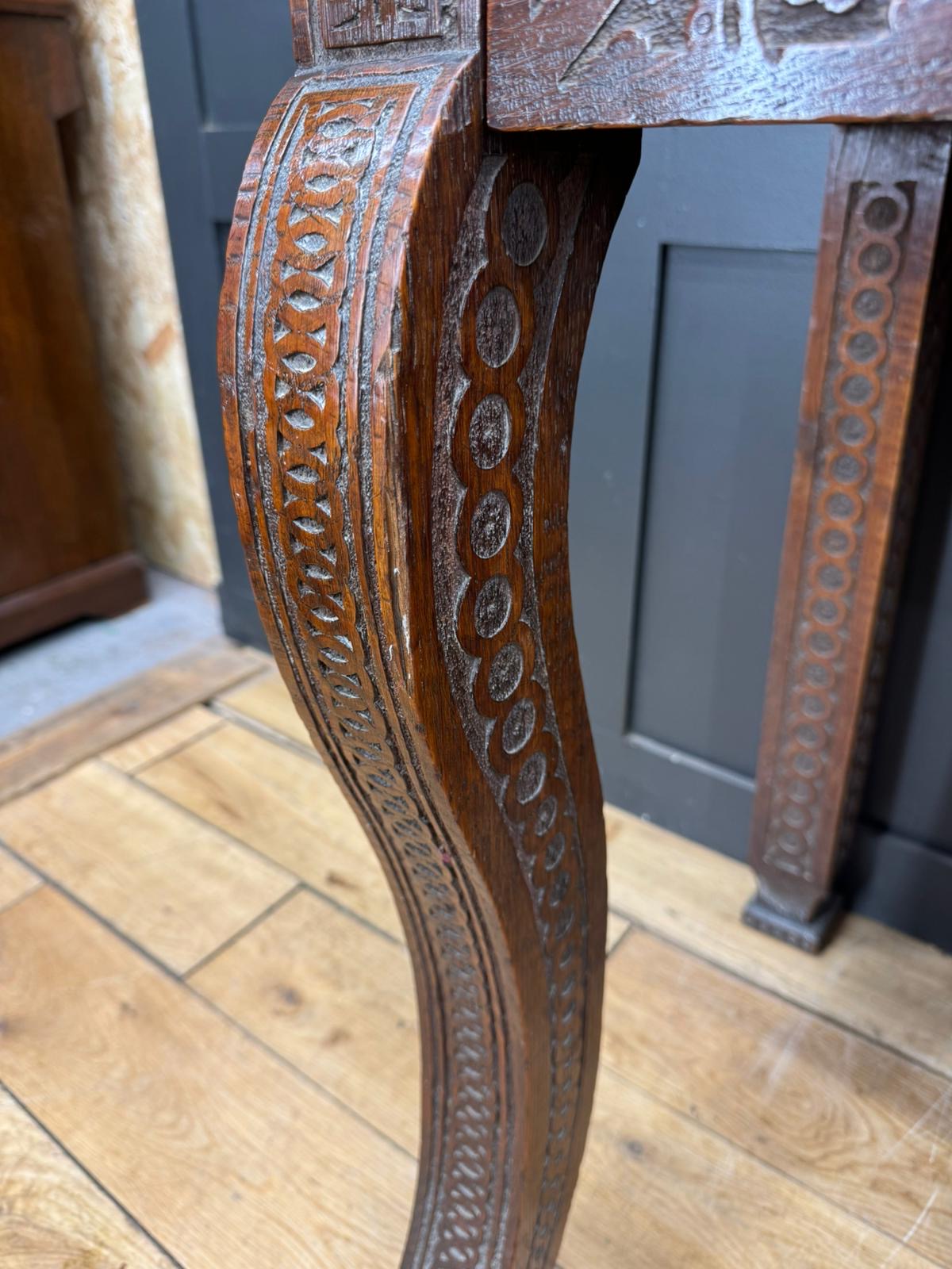 Antique Anglo-Indian Carved Oak Hall Table Sideboard / Antique Console Side Table