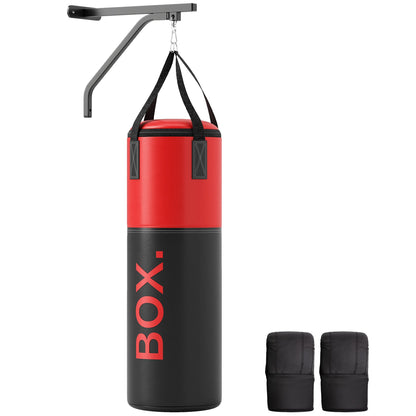 SPORTNOW Unfilled Punching Bag Set with Boxing Bag Bracket, Boxing Gloves, Hand Wraps and 360\'c2\'b0 Swivel Hook