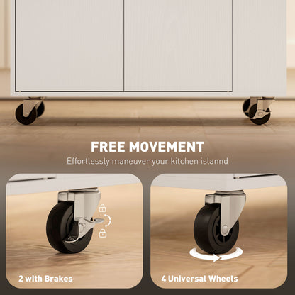 HOMCOM Rolling Kitchen Island with 3-Tier Spice Rack, Kitchen Storage Cart with Drawer and Towel Rack, White
