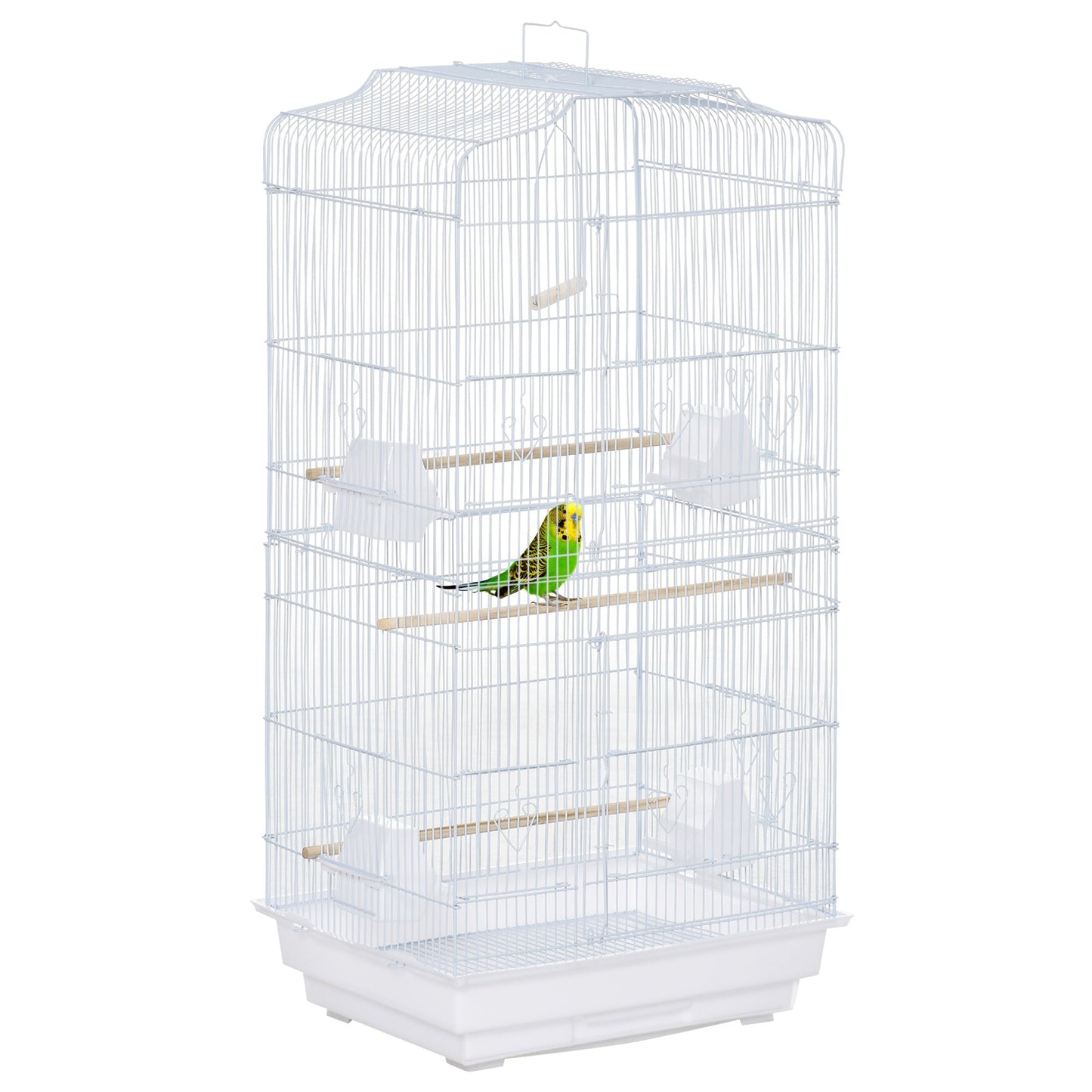 PawHut Large Metal Bird Cage with Perches, Food Bowls, Swing for Budgie, Parakeet, 46.5 x 35.5 x 92cm,White