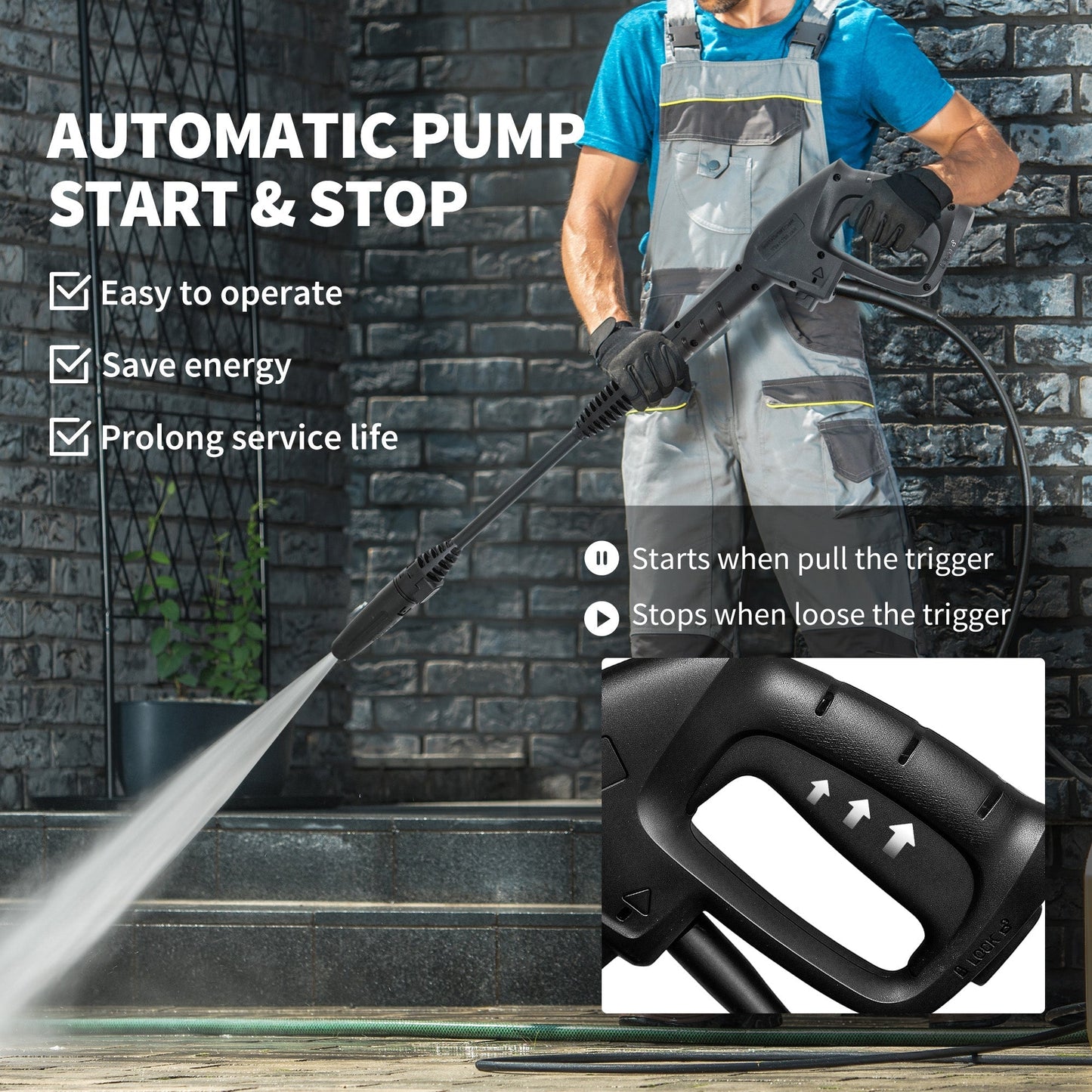 Outsunny 1800W High Pressure Washer, 150 Bar Pressure, 420 L/h Flow, Portable Electric Power Washer Jet Wash Cleaner with Adjustable Nozzle, 6M Hose, Steel Handle for Home Patio Car Driveway, Yellow